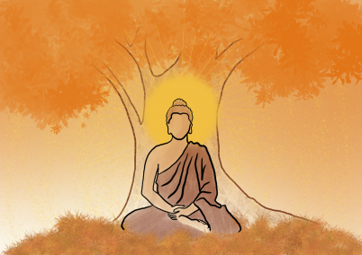 Siddhartha Gautama Enlightened Under Bodhi Tree Vector Off